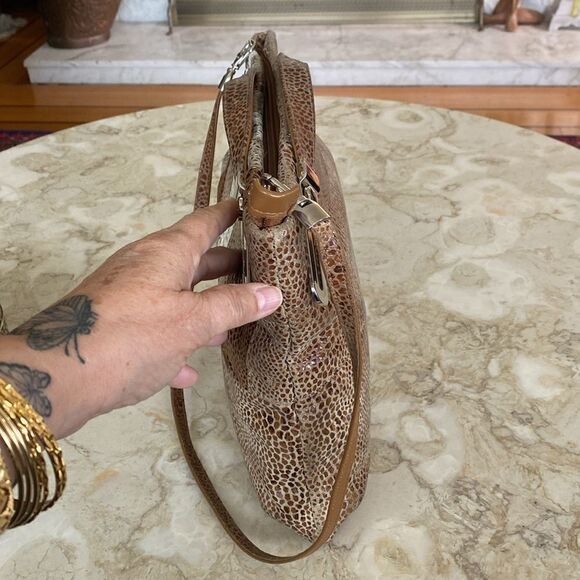 Vintage 1980s Due Fratelli Snakeskin Embossed Leather Dual Handle/ Shoulder Bag - Picture 6 of 15